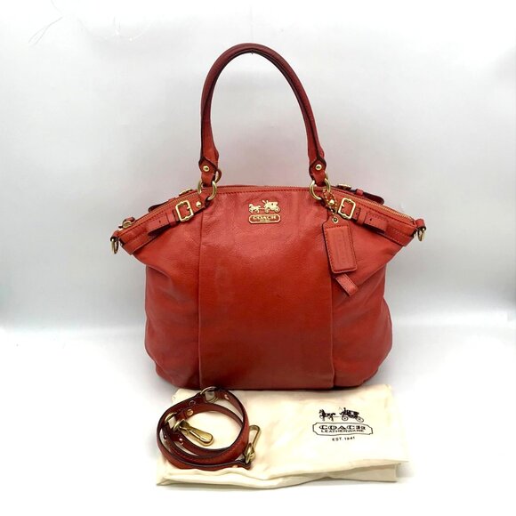 Coach Burnt Orange Leather Madison Lindsey Convertible Satchel 18641 - Picture 10 of 11